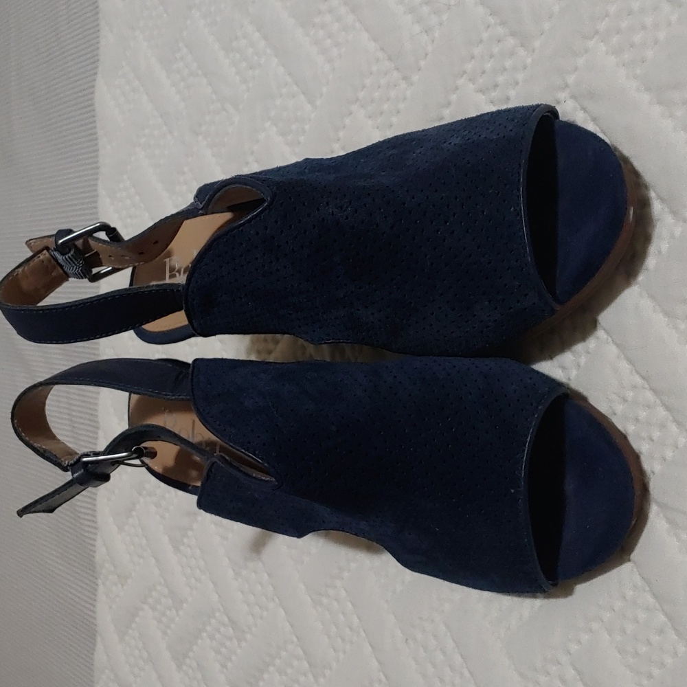Navy suede wedge sandals 6.5